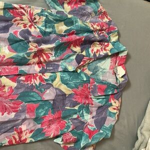 Tropical Floral Button-Up Shirt in Teal, Pink & Purple